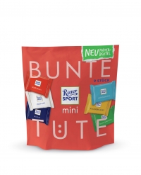 Papierbeutel Bunte Tte mit den Sorten Marzipan, Joghurt, Nugat, Nuss-Splitter, Knusperflakes und Alpenmilch (Quelle: Ritter Sport)